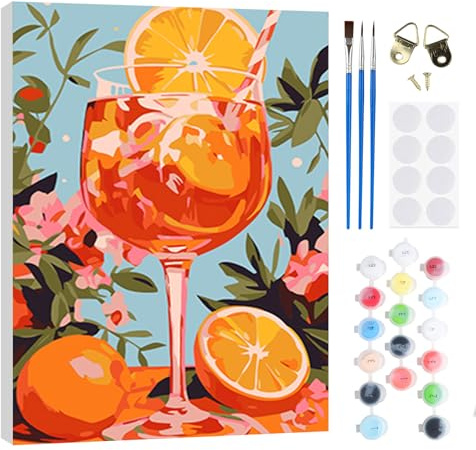 RICUVED Gör-det-själv Glas Dryck Måla efter Tal Set för Vuxna Barn med Träram -Oljemålning för Nybörjare, Paint by Numbers-kits, Perfekt Presentidé och Väggdekoration 20x30cm