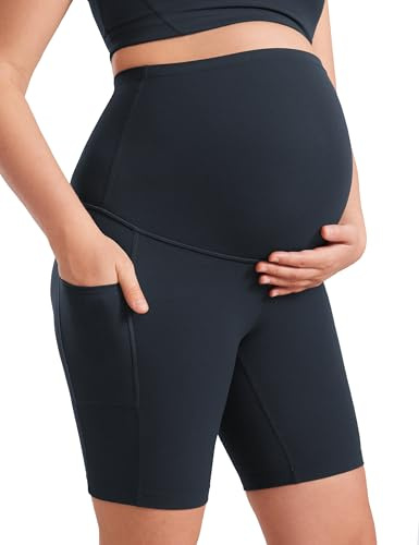 CRZ YOGA Butterluxe gravidyoga bikershorts med fickor 13/20 cm - Over the Belly Graviditetsträning Atletisk Sann marin L