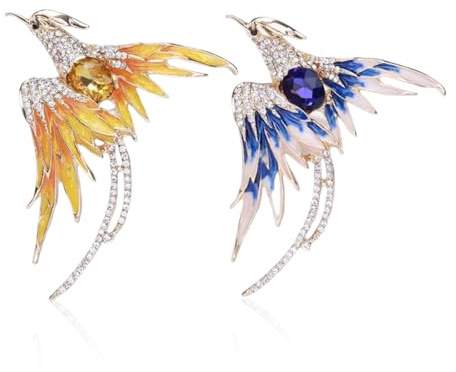 UOPJDD 2 Broches Phoenix, Broche Vêtue De Diamant, Bleu Et Or, Broche Élée, Fournitures De Décoration De Vêtements, Bijoux pour Dames À La Mode.
