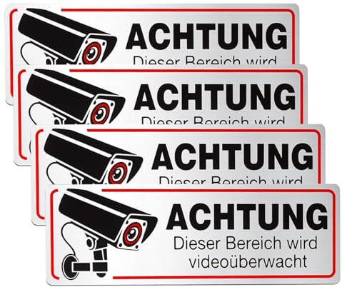 4 Stück Videoüberwachung Schild,Videoüberwachung Aufkleber,Achtung Privatgrundstück,Aluminium Hinweisschild Kamera Überwachung,Achtung Videoüberwachung schild für Innen- und Außenbereich