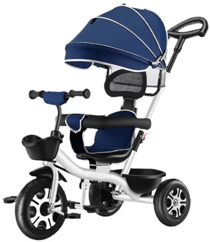 Genérico Triciclo de Empuje para Padres con Barra de Empuje, Cochecito con Capota Plegable, Triciclo con Asiento Giratorio, Triciclo con Pedales, Asiento con barandilla de Esponja, Frenos de pie