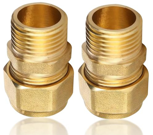 2 Stück klemmringverschraubung 16mm x 3/4 AG, Schraubfitting Übergang mit 3/4 Zoll Aussengewinde, Messing Klemmverbinder, klemmring schraubfitting für Aluverbundrohr DVGW und Mehrschichtrohr