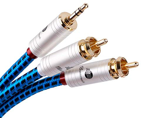 BOAACOUSTIC JIB Mini Jack ljudkabel RCA-cinch kvalitet audiofil hifi adapter 3,5 mm kabel till 2 RCA-hane splitter Y, för smartphones surfplatta, DVD-förstärkare, 1 m