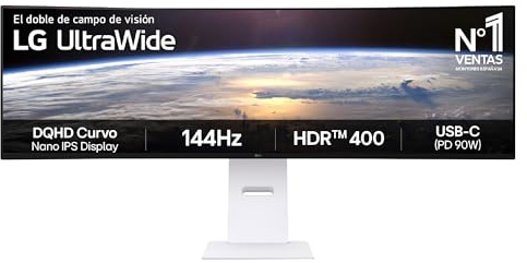 LG UltraWide 49U950A-W.AEU (49 Zoll) 32:9 Curved DQHD Nano IPS Monitor, 144Hz, AMD FreeSync™ Premium, DisplayHDR™ 400, USB-C (90W), Weiß