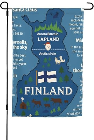 Mappa della Finlandia con varie stampe Feat versatile ed elegante bandiera da giardino per tutte le stagioni all'aperto decorazione per cortili portici giardini