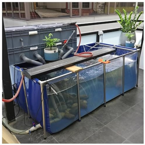 Acuario Temporal Clear View de 150 x 100 x 90 cm para Interior y Exterior, Estanque Elevado para koi y Patos, Estanque de Lona portátil para fácil instalación y Disfrute (Azul)