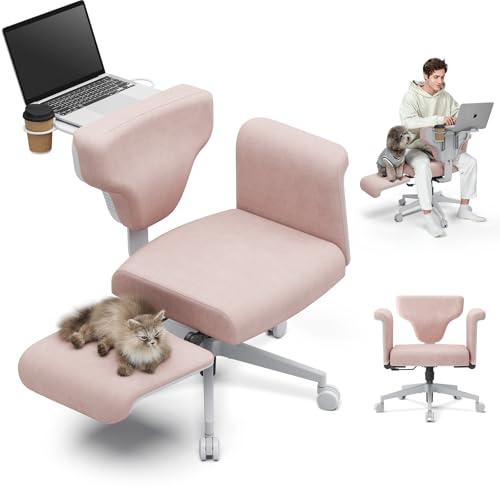 Newtral FX-FB Bürostuhl mit/ohne Armlehne Verstellbar, Schneidersitz Stuhl Criss Cross Chair, Schminktisch Stuhl mit Rollen, Schreibtischstuhl Office Drehstuhl zu Hause (Freedom-X FB, Rosa)