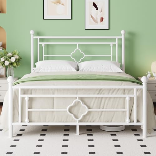 MUTICOR Metallbettgestell 160 x 200 cm mit Kopfteil und Fußteil, Weiß | Weiches Kopfteil, 11,5 cm Stauraum, 363 kg Belastbarkeit, Geräuschfrei, Kein Boxspring, Einfache Montage