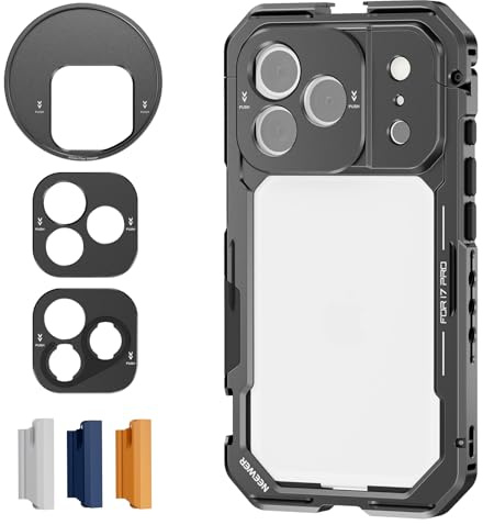 NEEWER Phone Käfig Cage Kompatibel mit iPhone 17 Pro, Schnellwechsel Video Rig Handy Stabilisator Zubehör mit 67mm Filterring, 17mm Objektivrückplatte, T Mount Adapter, PA143 (Schwarz)