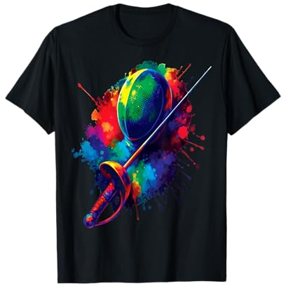 Escrime Splash Art - Fencing Sport Masque et Épée Colorés T-Shirt