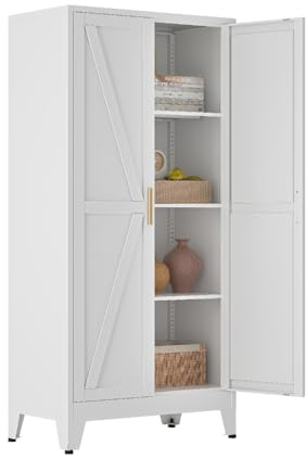 MetaCate lnov Mehrzweckschrank 70 cm Breit, Küchenschrank mit 2 Türen, Verstellbarer 4-Stufiger Metallschrank, Vorratsschrank, Allzweckschrank, für Küche, Esszimmer, Wohnzimmer und Homeoffice-Weiß-A