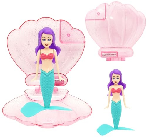 Meerjungfrau Pool Spielzeug Muschel,Lustiges Schwimm Spielzeug,Tauchspielzeug für Kinder,Sommer Wasserspielzeug,Spinnende Prinzessin Wasserspiel,Schwimmende Muschel als Geschenk(Transparentes Pulver)