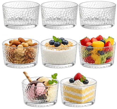 LUPATDY 8-delat set med glasdeserver, 200 ml Små dessertskålar för Tiramisu, pudding, isbeger, yoghurt – Transparent med svarvning
