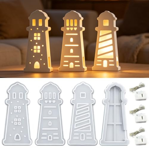 TZEKING 7 Stück Maritime Leuchtturm Silikonformen Gießformen,Leuchtturm Gießformen Silikon Sommer,für Geschenke Heimdekoration