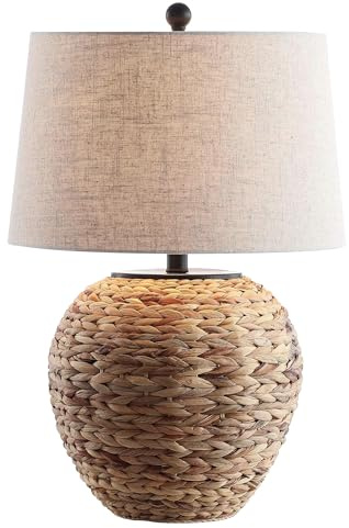 XANAYXWJ Handmade Ceramic Water Hyacinth Table Lamp with Beige Linen Shade for Living Room, Bedroom, and Office Decor (Dark Brown)