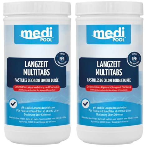 mediPOOL 3 in 1 Chlor Multifunktionstabletten, Langzeit MultiTabs je 200g, 2X 1 kg