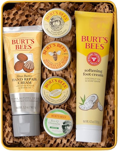 Burt's Bees Mothers Day Gifts Ideas - Classics Set, 6 Products in Giftable Tin – Cuticle Cream, Hand Salve, Lip Balm, Res-Q Ointment, Hand Repair and Foot Cream