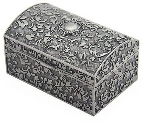 AVESON Vintage Metal Jewelry Box Small Trinket Storage Organizer Box Chest Ring Case for Girls Women, Tin Color, Small