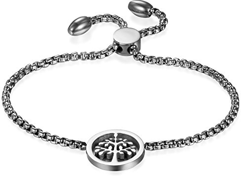 JewelryWe Schmuck Damen Armband mit politert Katze/Lebensbaum/Handschelle/Engelsflügel, Edelstahl Charm-Armband Armkette Verstellbar Armkettchen Armreif, Rosegold/Gold/Silber