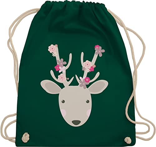 Shirtracer Turnbeutel Rucksack - Kompatibel mit Oktoberfest Tasche - Süßer Hirsch - Frühlingstiere - Unisize - Dunkelgrün - stoffbeutel kindergarten trachtenrucksack bayrische reh turnsack