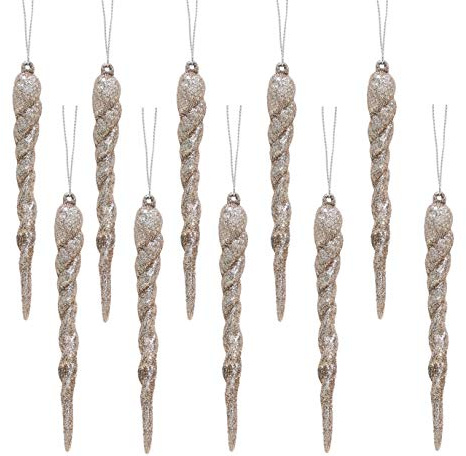 Christmas Concepts® Decoraciones de carámbano de Brillo de 12cm (4.8) - Adornos de Lujo para árboles de Navidad (champán, Paquete de 10)