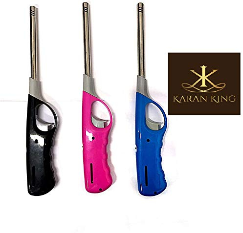 Pack of 3 Refillable Safety Gas Candle BBQ Fire Lighter Plastic 27 cm Multi-Colour