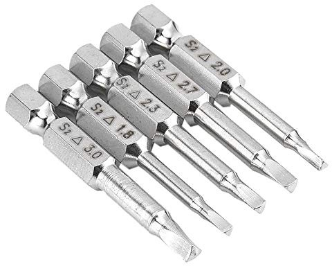 Kit 5 punte cacciavite a testa triangolare, magnetico, 6,35 mm, 50 mm, S2 | Asta esagonale, Acciaio, per avvitatore elettrico, vite antivandalo, 1,8 2 2,3 2,7 3 mm