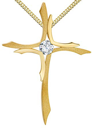 Anhänger-Kreuz Goldkreuz für Damen, Herren und Kinder Kettenanhänger 333 Gold 8 Karat + Zirkonia mit Schmuckzertifikat mit Halskette Länge wählbar.
