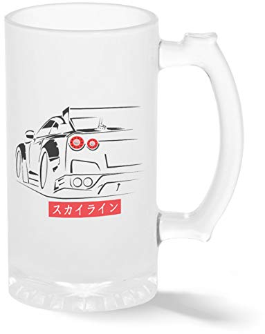 GTR Godzilla R35 JDM Legends Japanese Pint Glass Mug Frosted Transparent Stein Novelty Mug for Beer 500ml