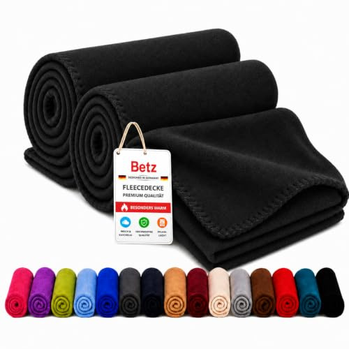 Betz Fleecedecke 2 Stück 130x170 cm 180g/m² – Weiche Wohndecke & Kuscheldecke – Flauschige Sofadecke als Tagesdecke – Leicht, wärmend & pflegeleicht – Farbe schwarz