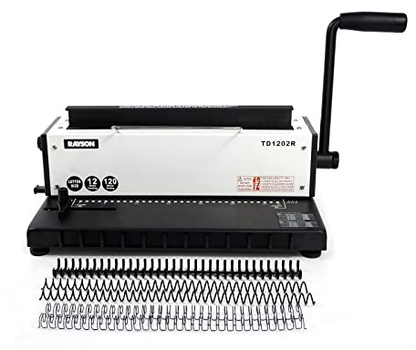 Rayson TD1202R Wire Binding Machine, 3:1 Pitch Round Hole Coil Binder Hole Punch, Compatible with Wire, Spiral, and Click Binding Spines, 32-Hole Punch, Punches 12 Sheets, Binds 120 Sheets