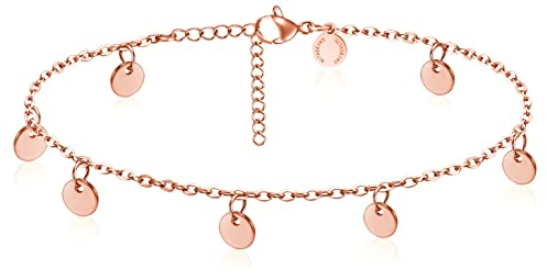 day.berlin Fußkette Sun 18k vergoldet | Damen Fußkettchen 23+4cm mit kleinen Plättchen 5mm, 316L Edelstahl nickelfrei und wasserfest