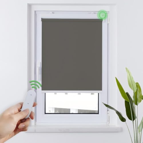 HOMEDEMO Store Enrouleur Occultant Électrique M100, 60 x 100 cm, Gris Foncé | Moteur & Télécommande, sans cordon, tissu 100% polyester, occultant thermique, montage avec/sans perçage, sécurité enfant