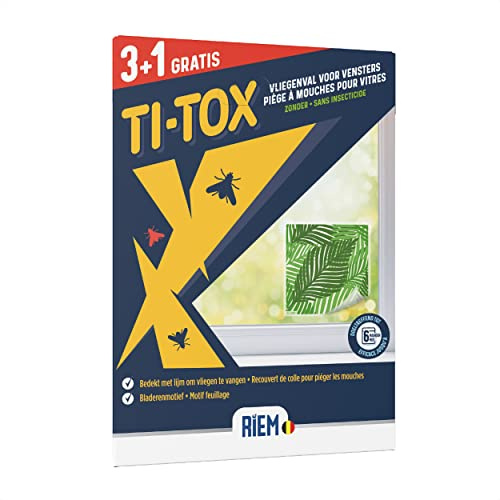Riem - Ti-Tox Fliegenfalle für Glasscheiben, Blattwerk 4 Stück - Sticker gegen Fliegen und Fruchtfliegen - ohne Insektizid - wirksam bis zu 6 Monate - Blattmotiv