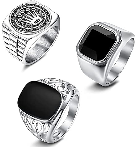 JeweBella 3PCS Bague Hommes Chevalière Acier Inoxydable Vintage Punk Biker Gothique Bague Couronne Bijoux pour Homme Femme Taille 54-70