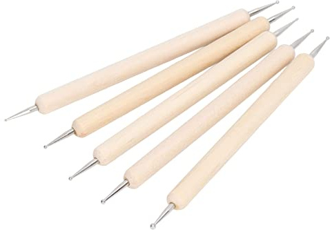 Juego de 5 herramientas de repujado, con mango de madera y doble punta de acero inoxidable, para trazar y puntear, ideales para proyectos artísticos y manualidades DIY