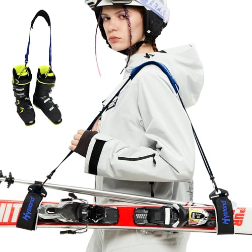 Hytiland Ski Carrier Strap,Pole,Ski and Snowboard Boots Carry Sling Strap,Adjustable Ski Shoulder Strap,Downhill Skiing Gear Ski Accessories for Men and Women Snow Ski Bags Blue