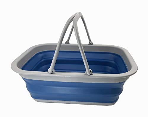 SAMMART 9,2 l zusammenklappbare Wanne mit Griff – tragbarer Outdoor-Picknickkorb/Krater – Faltbare Einkaufstasche – platzsparender Aufbewahrungsbehälter (Grau/Nebelblau)