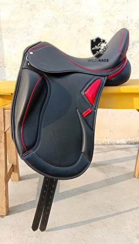 WILD RACE Leather Dressage Monoflap Changeable Gullets Medium Saddle (18, Black)