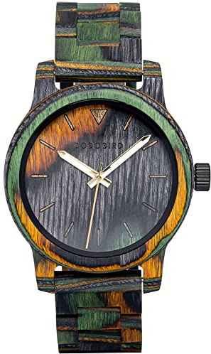 BOBO BIRD Herrenuhren für Herren, bunt, natürliches Holz, analog, Quarz, modische Armbanduhr mit verstellbarem Armband