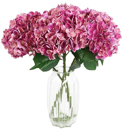 ICBOX 4PCS 21'' Hydrangea Artificial Flowers Real Touch Latex Fake Red Hydrangea Flowers Large Faux Hydrangea with Stem for Wedding Home Room Party Restaurant Indoor Baby Shower Decorations (Rose Red)