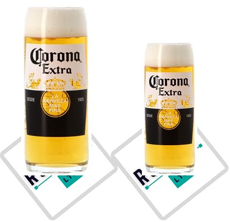 Roxley Corona - Juego de 1 vaso de pinta y 1 vaso de cerveza de media pinta + 2 alfombrillas de cerveza Corona