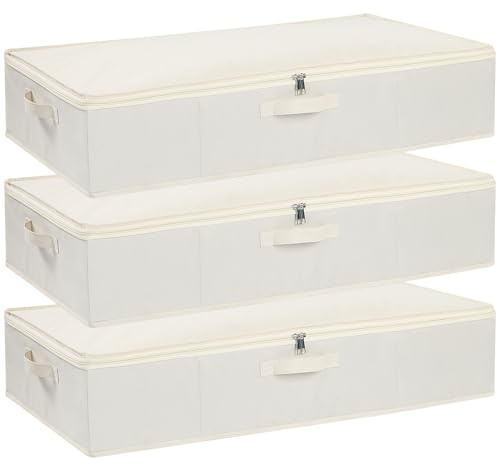 YheenLf förvaringsbehållare under sängen, organisatörer, förvaringsfack för kläder under sängen med förstärkta handtag för filt, lakan, kuddar, handdukar, rum, beige, 3-pack, 80 x 40 x 15 cm