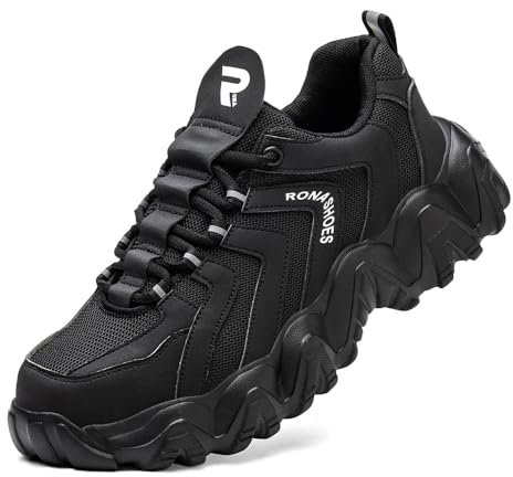 Rona Shoes Safety Shoes Safety Trainers Steel Toe Cap Trainers Work Shoes Lightweight Comfortable Slip On for Men Women Ladies Uranus Black UK8 / EU42