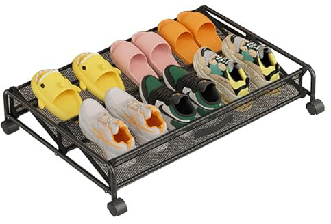 WMYYLX Boîte de rangement sous le lit avec roulettes - 89 l - Pour chaussures - Cadre en métal - Avec roulettes - Pour vêtements, chaussures, jouets, livres