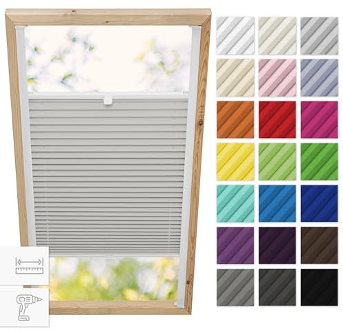 Estika® Dachfenster plissee mit Bohren für Velux Fenster - Modell: CK04 - Stofffarbe: Grau - Dachfenster Rollo, Fensterrollo innen, Fenster plissee