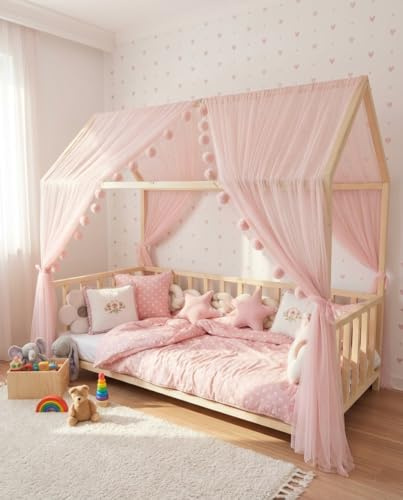Baby Fancyroom Dosel Rosa para Cama Infantil, Cortina de Cama para Habitación de Niñas, Princesa (Cielo Rosa Sin Mariposas, 380 cm)