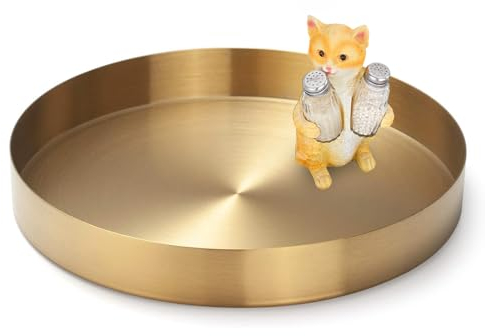 Yvttve Vassoio Decorativo Rotondo Dell'oro, Vassoio da Portata di Metallo, Vassoio organizzatore per Gioielli, Trucco, Articoli da Toeletta, Stoviglie da Cucina (Ø 20 cm, dorato)