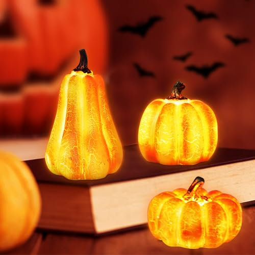GAROMIA Herbstdeko Kürbis Deko 3 Herbst Dekoration Kürbis Laterne Kürbislaterne Dekorationen Herbstdeko innen Outdoor Herbstdeko für Erntedankfest Weihnachten Tischdeko