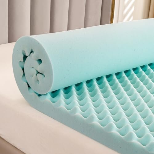 MUUEGM Mattress Topper, 2 Inch Queen Memory Foam Mattress Toppers - Egg Crate Gel Infused Cooling Pad for Breathable Comfort and Back Pain Relief